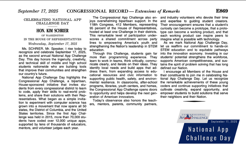 Congress Celebrates Tomorrow’s Workforce Today | National App Challenge ...